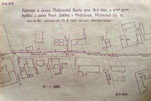 Náčrtek nehody chodce a tramvaje z 18. srpna 1934. Foto: Archiv Vítkovice, a. s.