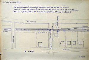 Náčrt nehody z 18. listopadu 1936. Kozinova ulice = dnešní Závodní. Foto: Archiv Vítkovice, a. s.