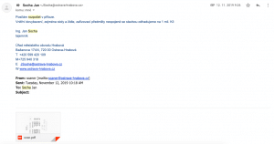 Email od tajemníka úřadu Jana Sochy