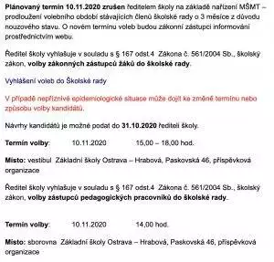 Informace ze školního webu: 
