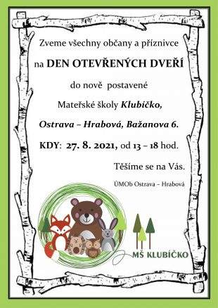 Mateřská škola Klubíčko: Den otevřených dveří v nové budově – 27.8. 2021