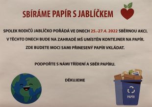 Školka: Sbíráme papír s Jablíčkem – 25.-27.4. 2022