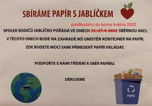 Hrabová: Sbíráme papír s Jablíčkem, prodlouženo do konce května
