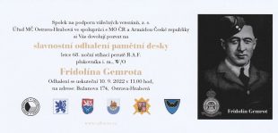 Program slavnostního odhalení pamětní desky Fridolína Gemrota (10.9. 2022)