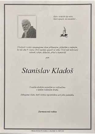 Smuteční oznámení: Zemřel pan Stanislav Kladoš