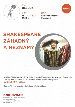 Beseda v naší knihovně: Shakespeare záhadný a neznámý – 22.3. 2023