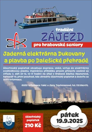 Zájezd pro seniory – za poznáním do Dukovan, za odpočinkem na přehradu - 19.9. 2025